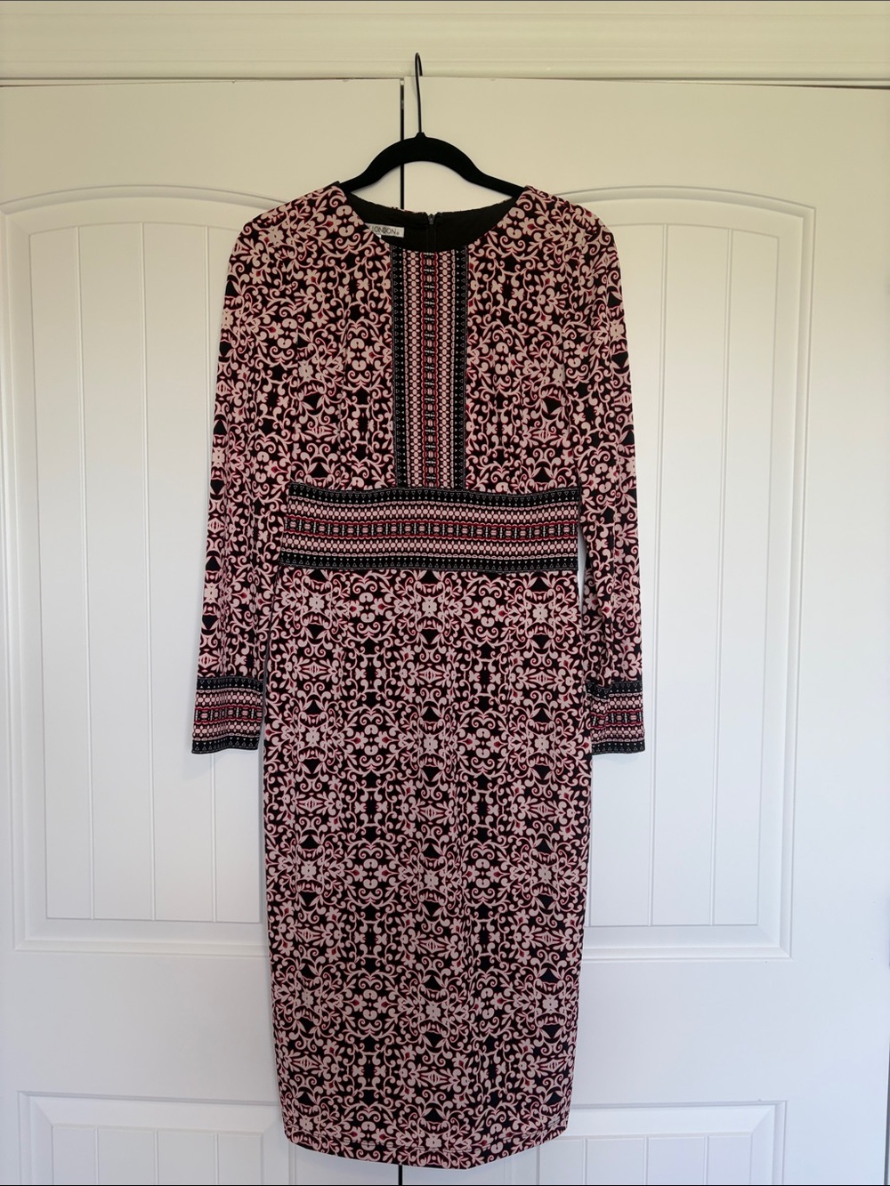 Maggot London Red &  Black Patterned Long Sleeve Midi Dress